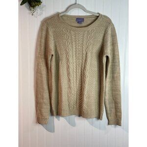 Laura Scott Petite Cable Knit Sweater Beige Cotton/Acrylic Womens MP